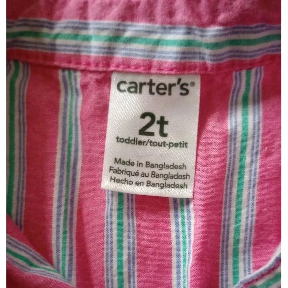 Carters Pink Striped Button Down Top sz 2T Toddler Girl